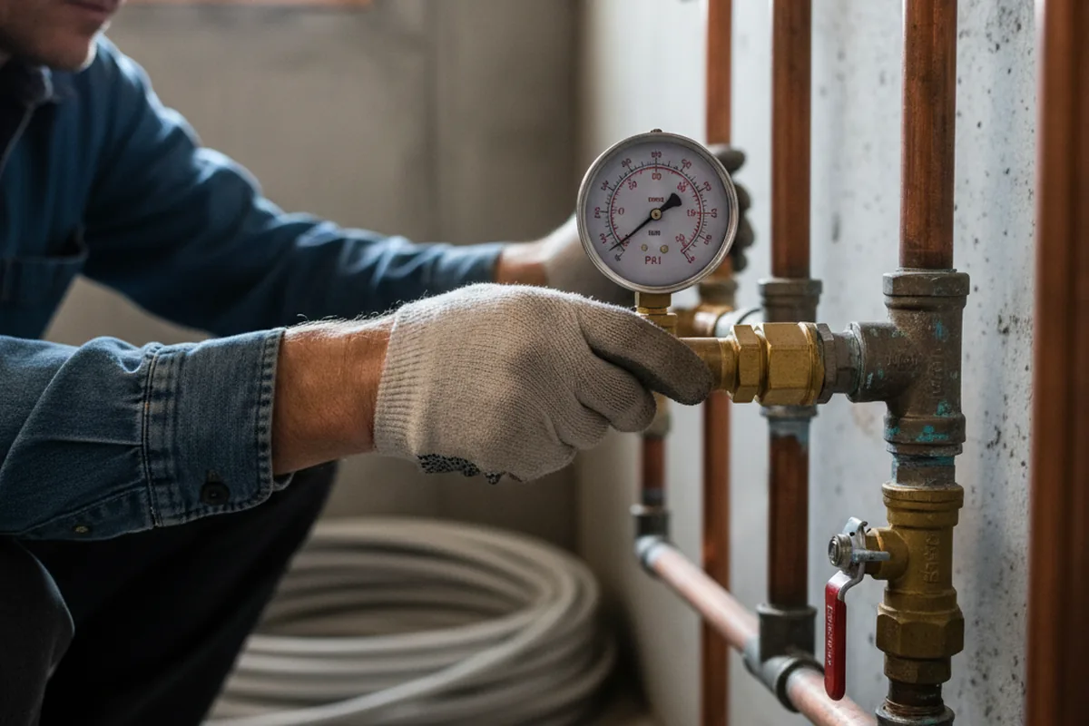 Pressure testing a repaired line during Water Line Repair in Thompsons
